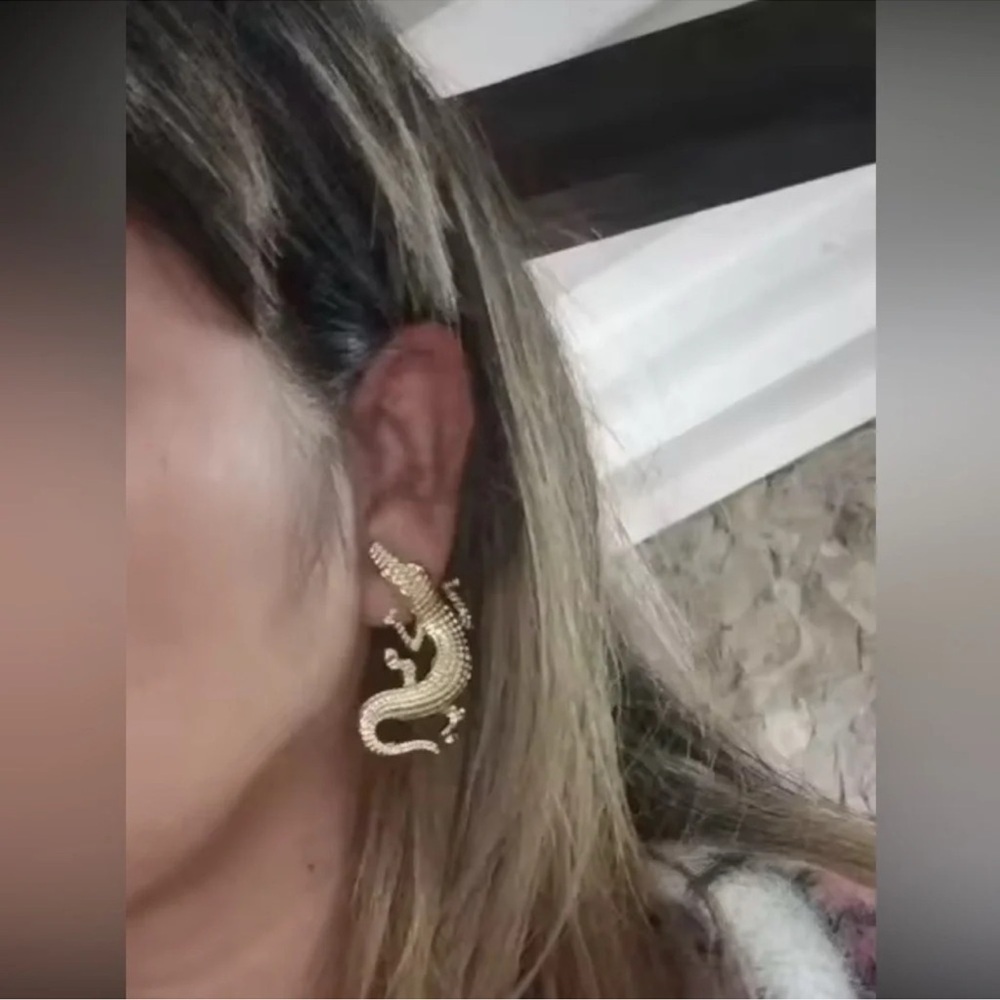 Alligator Gold Textured Statement Earrings - Picture 3 of 15